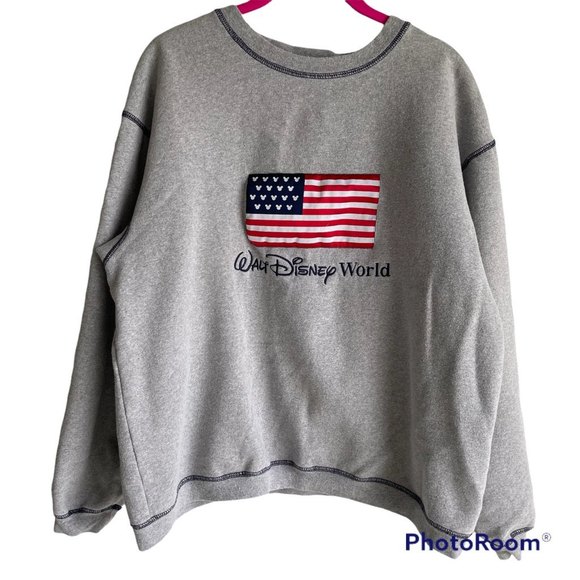 Walt Disney World Tops - Vintage Walt Disney World Mickey Gray American Flag Sweatshirt, M